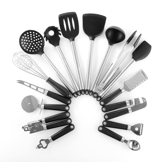 Silicone cooking utensil set with stainless steel handles